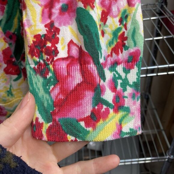 Talbots Women's Floral Button Up Cardigan Size L Colorful Boho Rainbow Garden - Picture 9 of 11